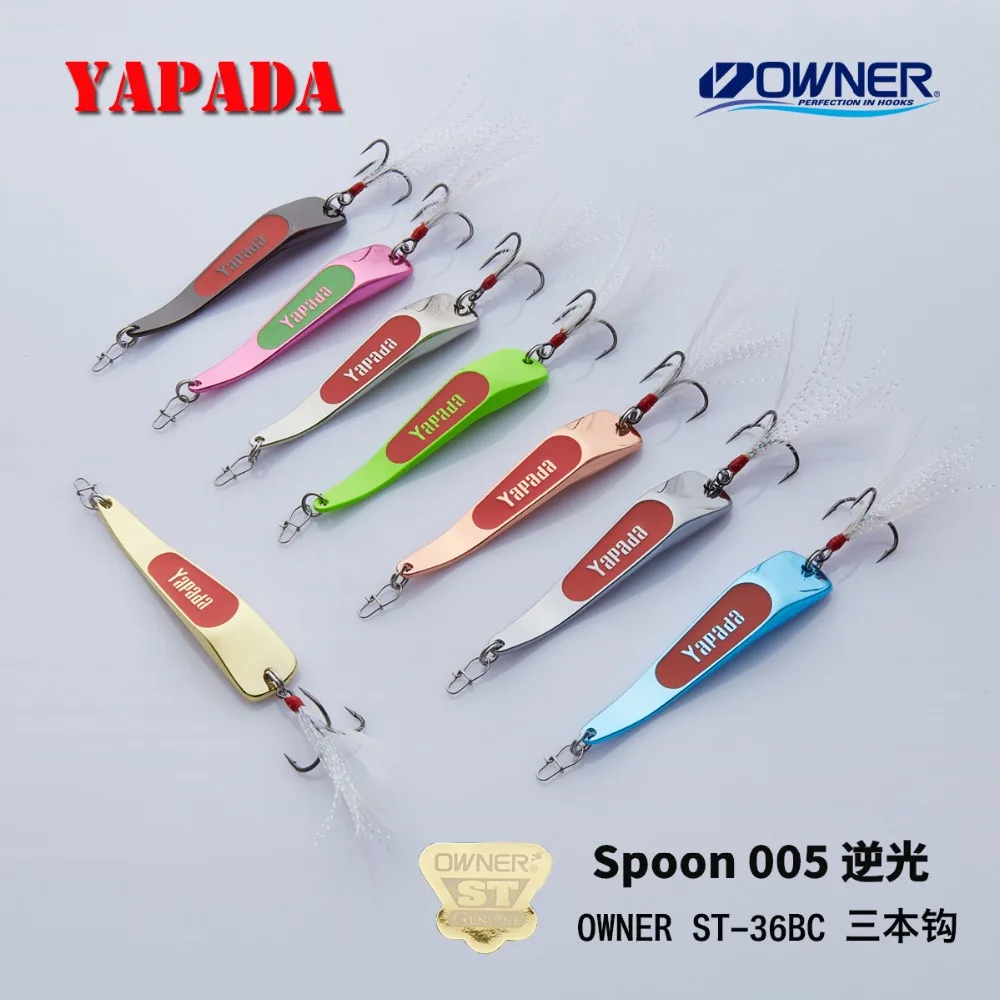 YAPADA ملعقة 005 الخلفية 10g/15g مالك خطاف ثلاثي 59mm/66mm ريشة متعدد الألوان ملعقة معدنية الزنك سبائك الصيد السحر