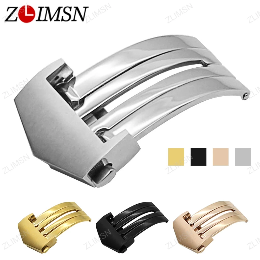 Zlimsn 20Mm Doppio Pulsante Chiusura Di Distribuzione Argento Oro Nero Oro Rosa Orologio In Acciaio Inossidabile Fibbia In Metallo Relojes Hombre