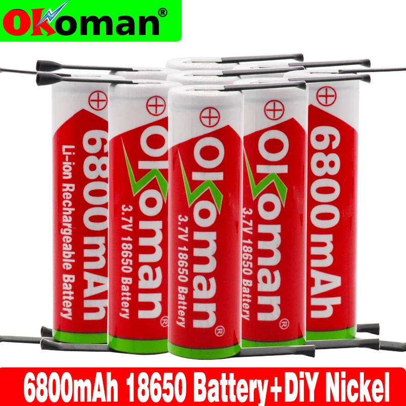 Okoman Original18650 батарея 3,7 v 6800 mah 18650 литиевая 18650 аккумуляторная батарея для фонариков батареи+ DIY никель