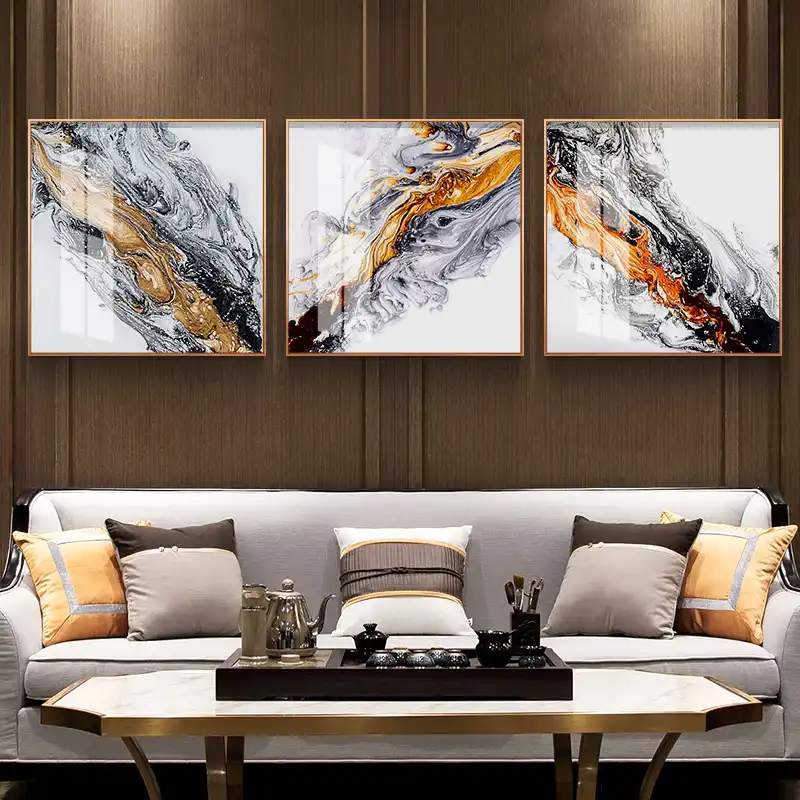 Wangart Lienzo Abstracto Impreso Blanco Y Negro Arte Dorado