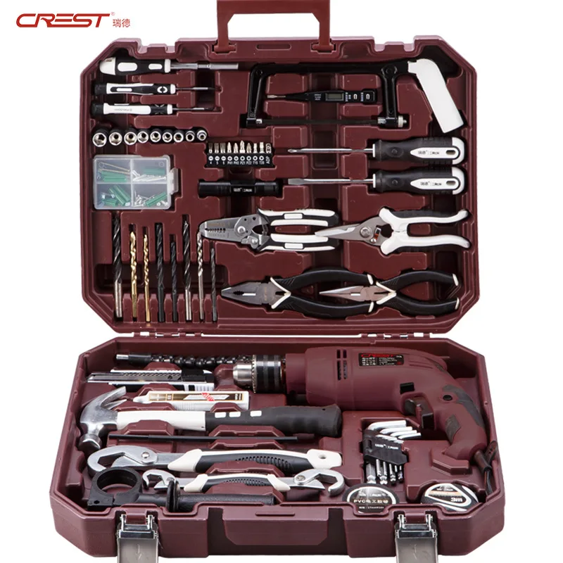 

CREST 105130 Household Electric Drill Hardware Toolbox Set Household Multifunction 220V Electric Maintenance Impact Drill Combin
