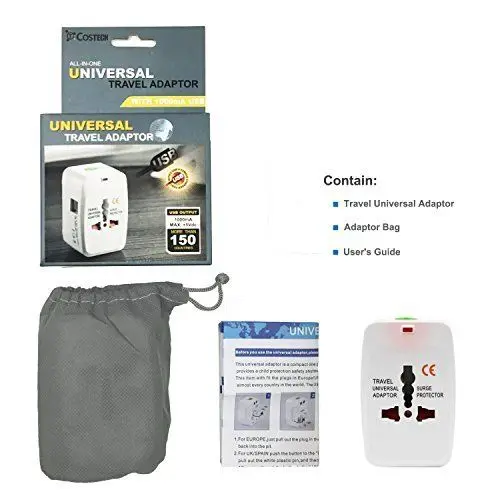 

Universal Worldwide Travel Adapter AC power AU UK US EU+2 USB surge Protector WT