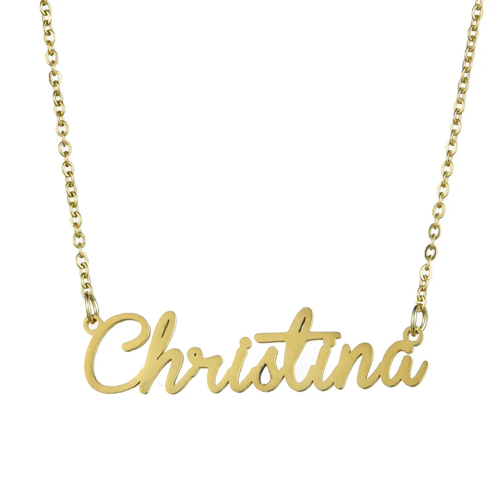 Прямая, персонализированное ожерелье на заказ, золотой цвет, нержавеющая сталь, имя Кристина, ожерелье, подарок, кулон-табличка с именем, ожерелье - Окраска металла: Christina
