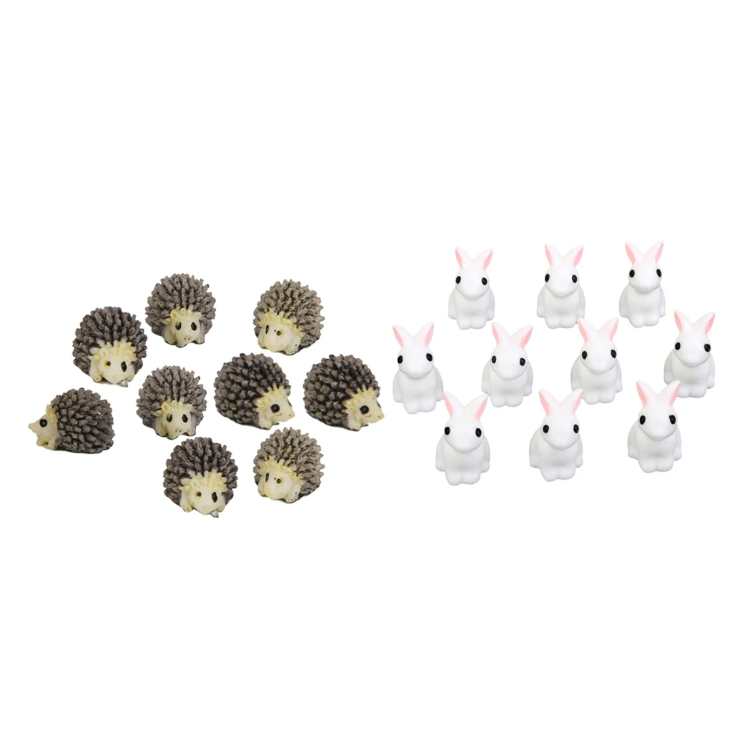 20pcs Miniature House Garden Natural Statue Rabbit And Mini Hedgehog Shaped
