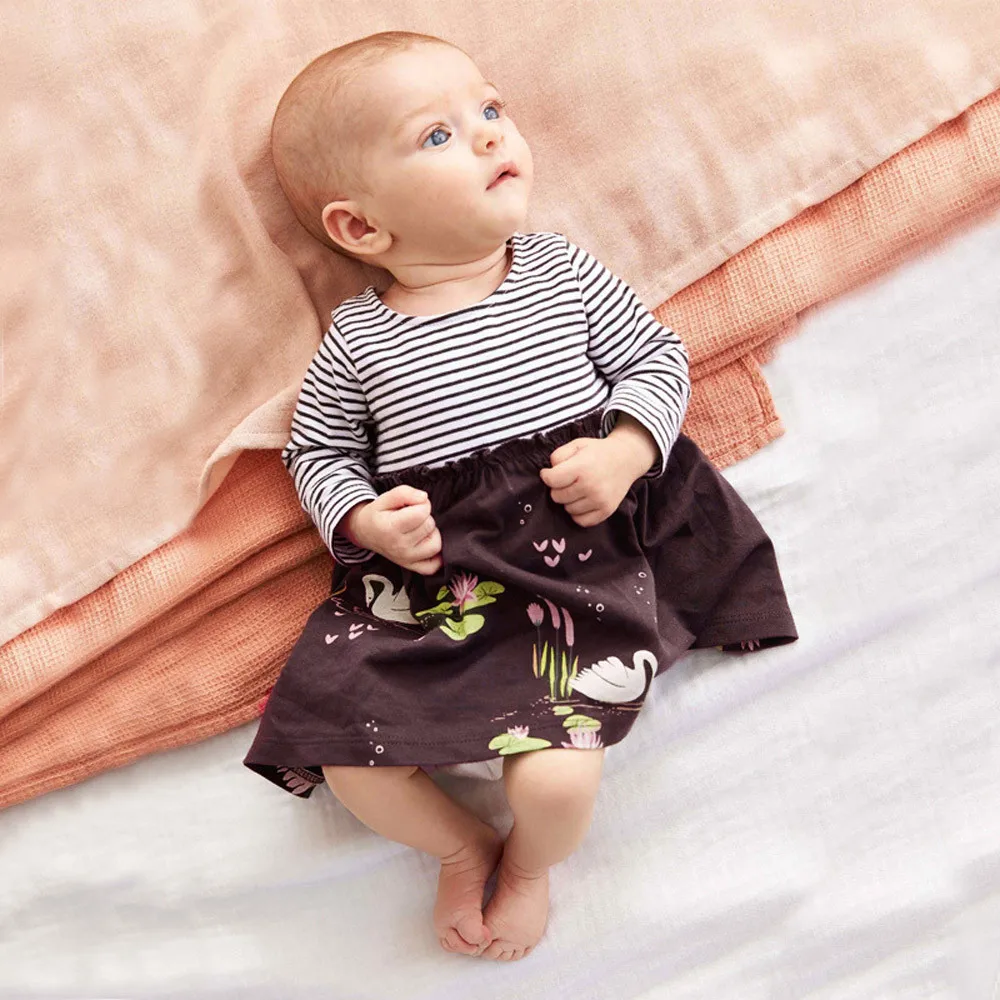 

2018 Soft hand feeling beautiful Newborn Infant Toddler Baby GirlsStriped Floral Print Princess Dresses Outfits 35