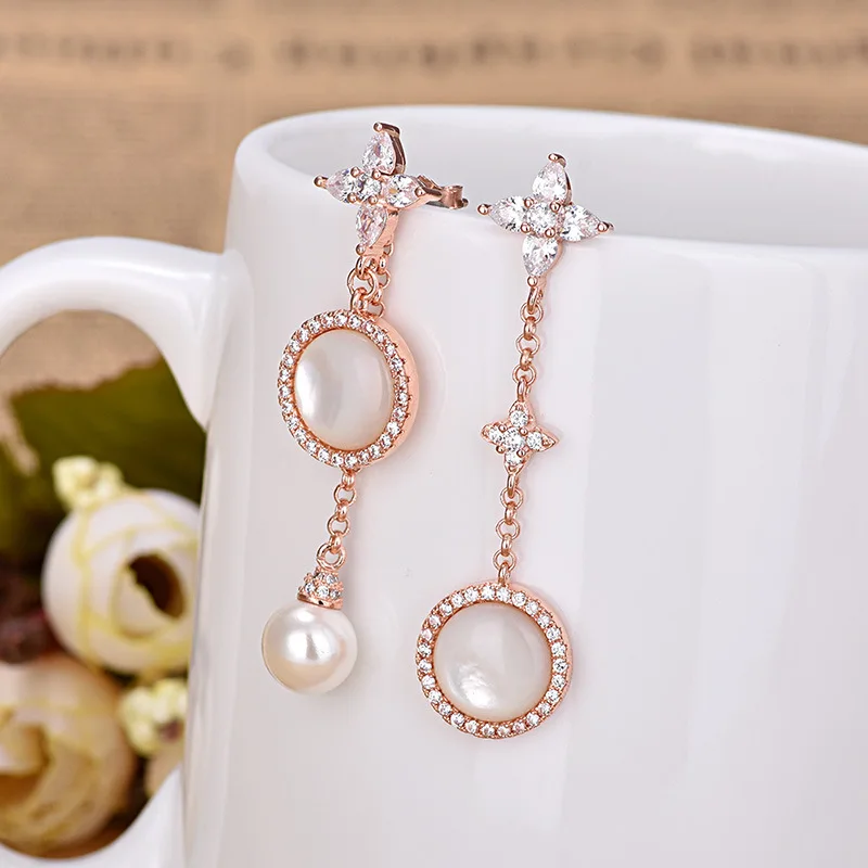

mother shell pearl earrings four-leaf clover earrings popular long pendant jewelry manufacturers direct sales