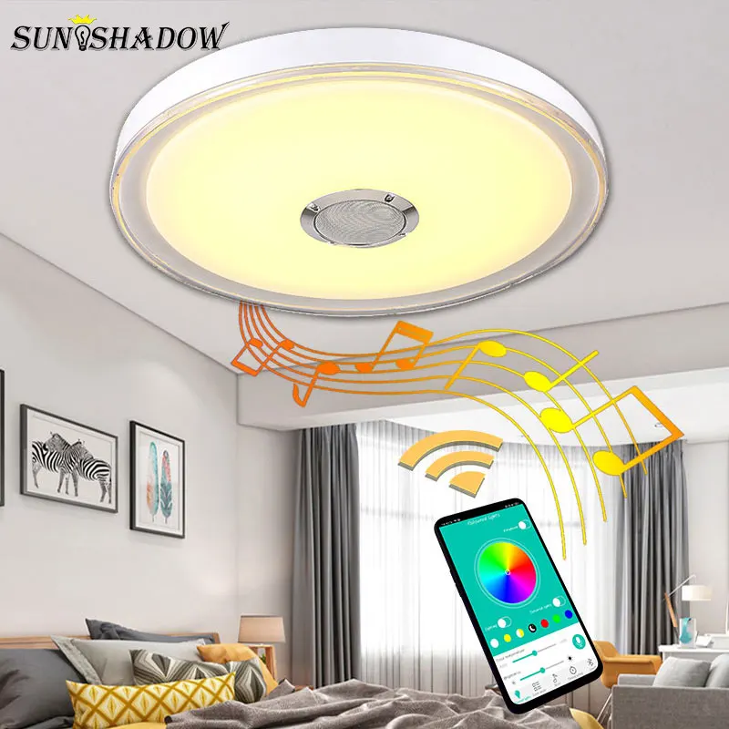 Белая современная светодиодная люстра D49cm 36 Вт управление через приложение Bluetooth музыкальные огни для гостиной спальни умная Потолочная люстра освещение