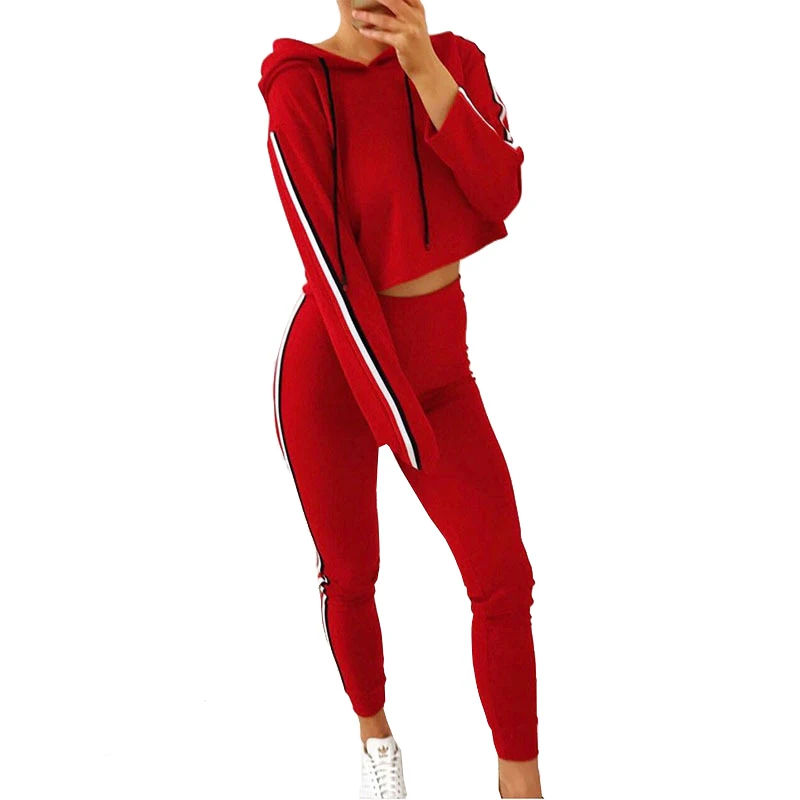 2018 Winter Jumpsuits Women Fashion Striped  Casual 2 Pieces Set Female Black Tracksuits Sexy Cropped Sweatshirt and Pants
