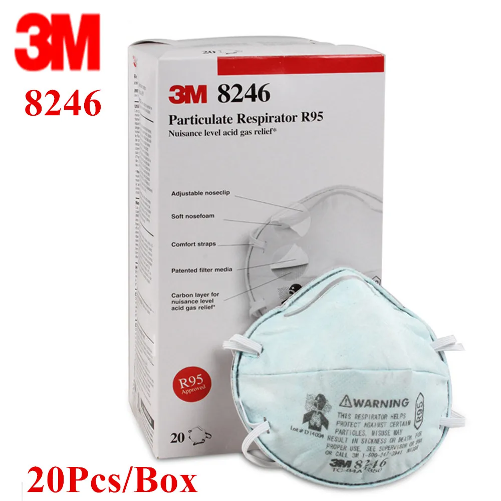 

20Pcs/Box 3M 8246 Protective Mask Anti Particles Dust R95 Trace Acid Gas Odor Respiratory Mask Chemical Paper Making Metallurgy