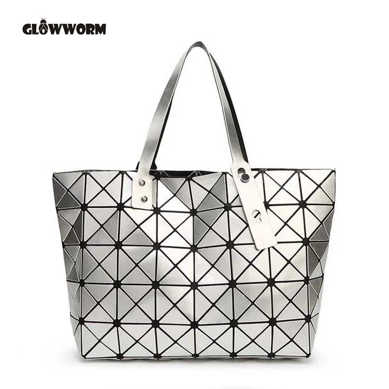 Koop 2017 Mode Tas Vrouwen Tote Vouw zomer issey miyak Hand Tas Laser Geometrische Designer Handtassen Hoge Kwaliteit TN141