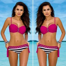 YCDKK New Sexy Brazilian Push Up Biquini Swimwear Female Stripe Tanga Bikinis Halter Swimsuit Beach Bathing Suit Maillot De Bain