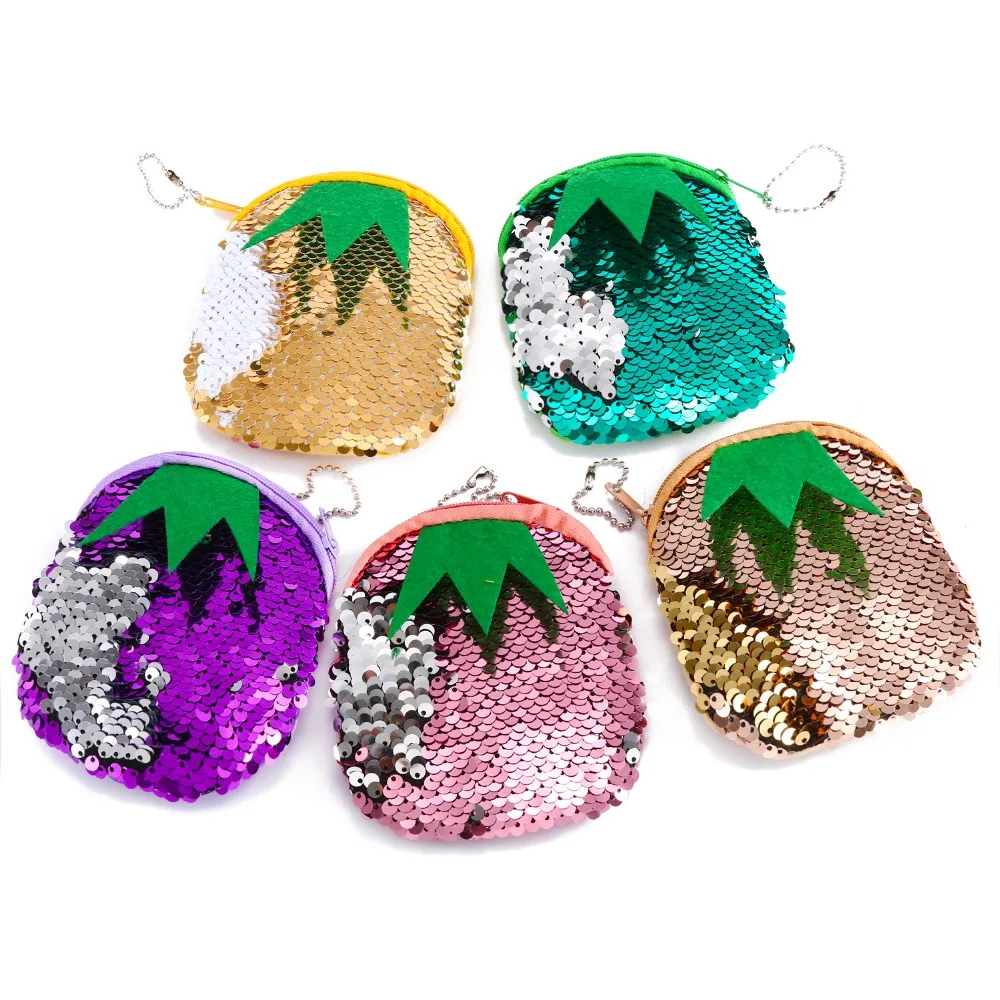 

Lovely cute mermaid sequines small coin purse pocket pineapple earphone card holder storage wallet money bag for kids small gift