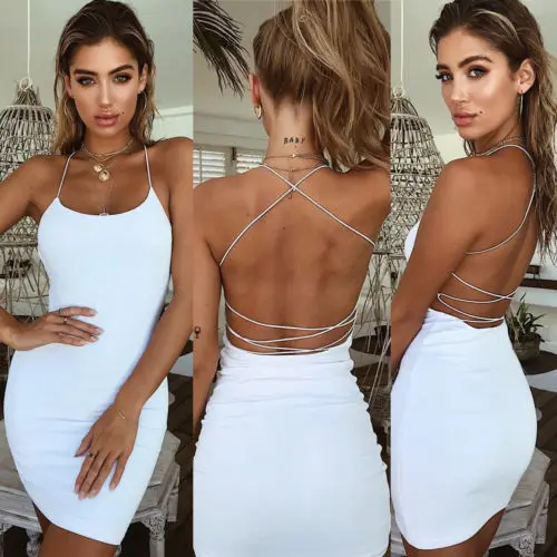 

Summer Womens Backless Short White Sleeveless Party Beach Dress Sundress Size S-XXL