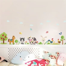 Лес Лошадь Кролик Дерево корова бабочка наклейки на стену для детей номеров мультяшное украшение для дома наклейки на стену в виде животных ПВХ плакат с художественным искусством
