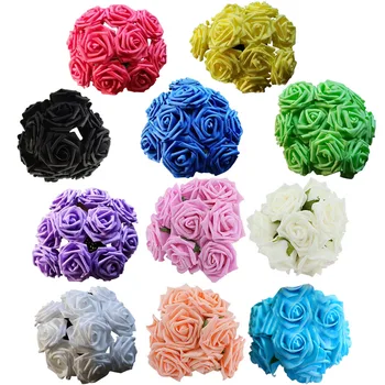 

100pcs=10set 8CM Artificial Flowers for Wedding Flowers Party Bride Bouquet Foam fake Rose DIY Rose Flowers Home Decoration