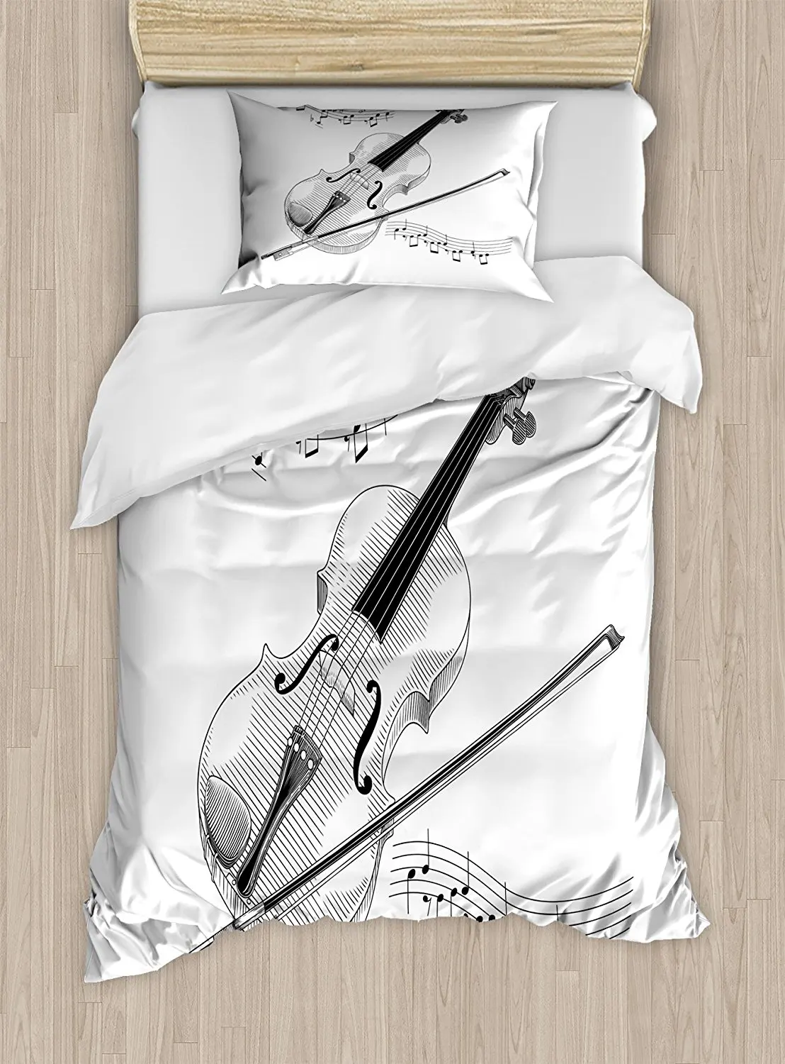 Violin Duvet Cover Set Symphony Classical High Art Music Instrument