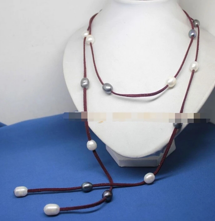 

huij 004906 beauty white black drop pearl stone red leather Handmade pendant necklace 48