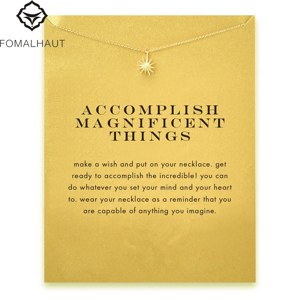 

Accomplish magnificent things starburst Pendant necklace gold plated Clavicle Chains Statement Necklace Women Jewelry(Has card)