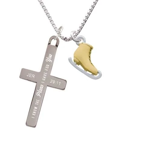 3-D Gold Tone Ice Skate - Plans I Have for You - Cross Necklace (1)