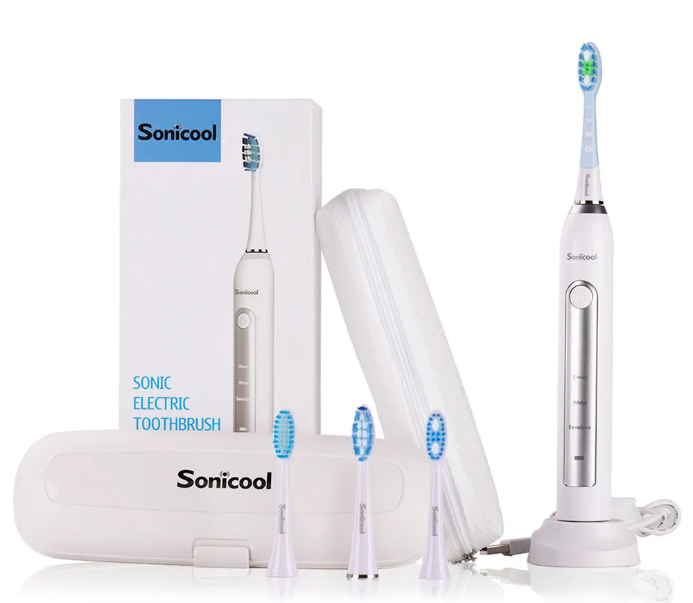 Sonicool 051B Electric Toothbrush USB Rechargeable Ultrasonic Vibrations Tooth Brushes With 4 Pcs DuPont Brush Heads - Цвет: Electric Toothbrush