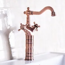 Винтажные красные медные античные латунные двойные крестообразные ручки поворотный Носик Ванная комната раковина смеситель для кухни холодной и горячей смесителя anf128