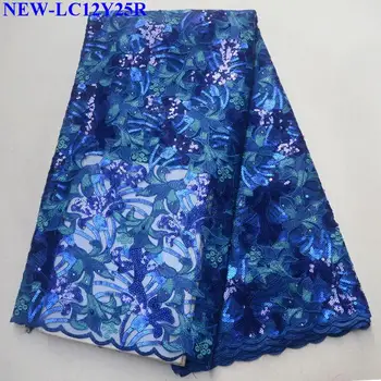 

Royal blue African beads Tulle Mesh Lace Fabric High Quality French Nigerian Sequins Net Lace Fabric for Wedding Dress NHX02
