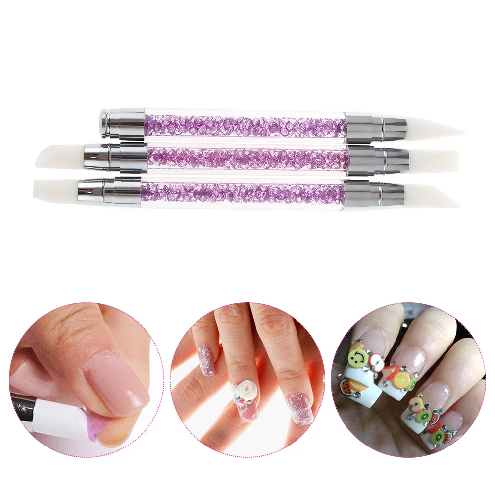 

Gustala 3pcs Rhinestone Handle Nail Silicone Paint Pen Dotting Drill Dot Painting Acrylic Nail Art Manicure Polish Tool