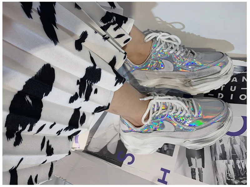 2019 Spring Autumn Shoes Women Platform Shoes Lady Lace Up Casual Pumps Creepers Harajuku Punk Sneakers Girl Female Silver Shoes (8)