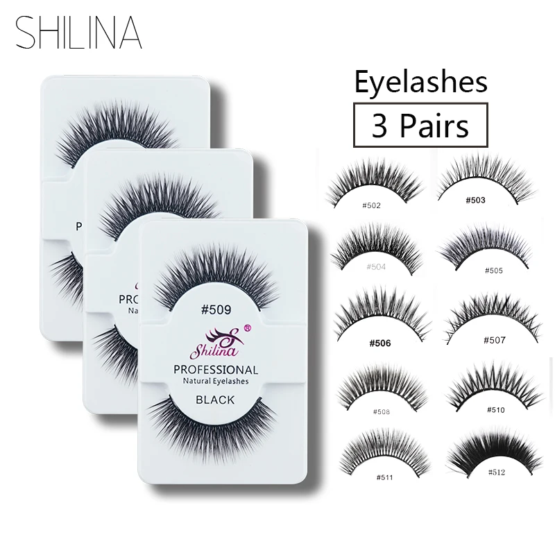 

SHILINA Patches For Eyelash Extensions 3 Pairs Handmade Soft Natural Long Thick Falsh Eyelashes Extension Makeup Hair #502-#512