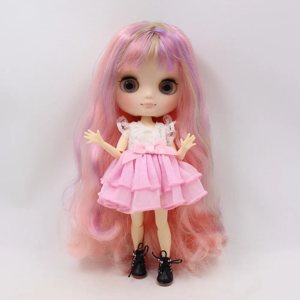 

Free shipping blyth Middie Doll joint doll 1/8 doll Pink mix purple and flaxen hair Matte face 210BL1010/3227/7216 20cm