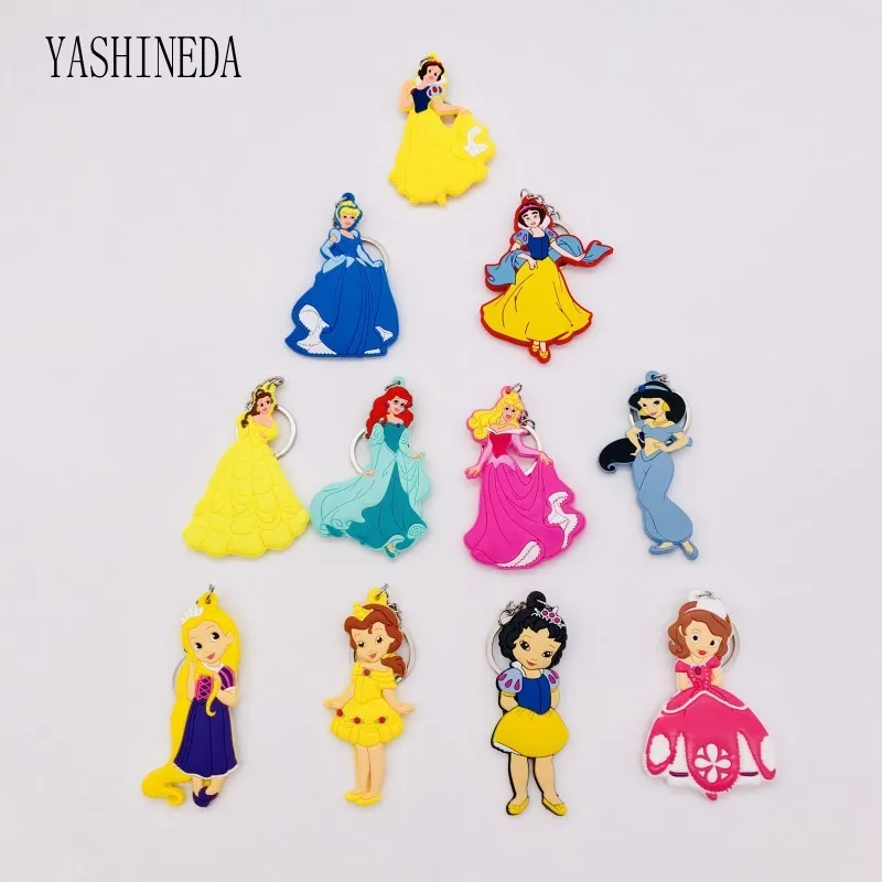 

1PCS Cartoon Character Princess Key Chain 3D Double Side Key Ring Lovely PVC Anime Figure Keychain Kid Toy Key Holder Trinket