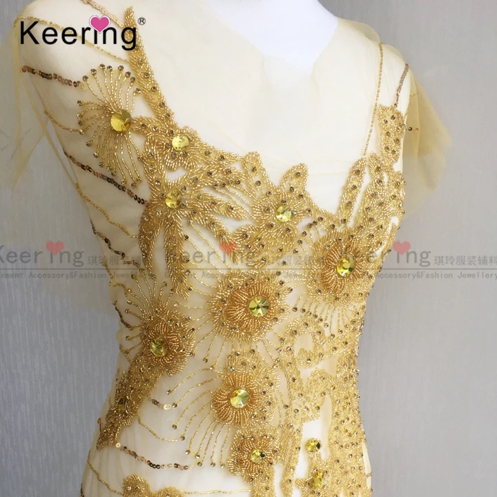 Keering large size hand-made rhinestone patch for wedding dress ornaments free shipping WDP-099