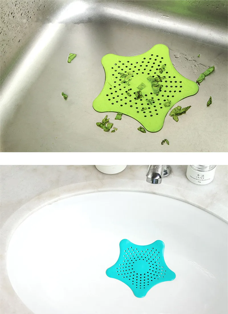 Star Shape Plastic Kitchen Mint Plan Bath Shower Drain Cover Waste Sink Strainer Hair Filter Catcher House Gadgets Pet Cleaning