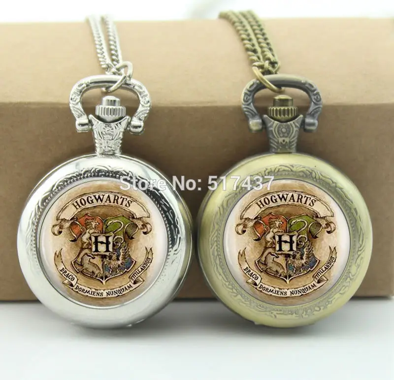 

Hogwarts Pocket Watch Floating Memory Locket necklace Hogwarts Crest Vintage Bronze Pocket Watch Necklace