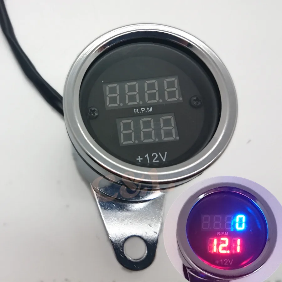 New Universal Motorcycle Motorbike Led Digital Tachometer Voltmeter