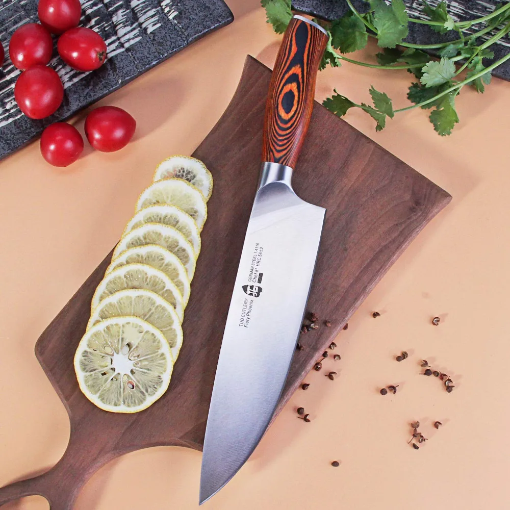 TUO столовые приборы поварской нож, немецкий 1,4116 высокоуглеродистой нержавеющей стали кухонный нож повара, нескользящая эргономичная ручка Pakkawood-8''