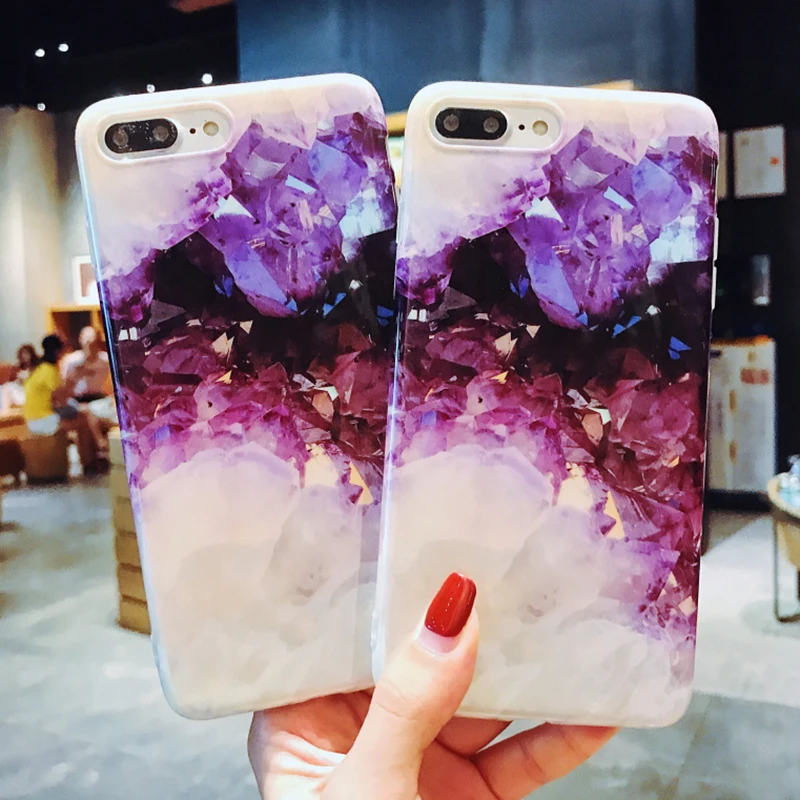 

Crystal Purple Marble Phone Case for iphone XS Max XR XS X case Glossy soft TPU case for iphone 6 6s 7 8 7plus cover Capa
