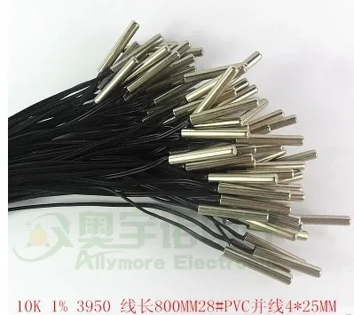 Comprimento do Fio Sensor de Temperatura Rápido Navio Livre – Lote 4*25mm Escudo 10 k 1% 3950 28 Pvc Duoubling 800mm Ntc Termistor 50 Pçs