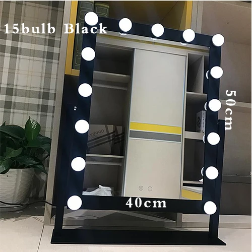 Hollywood Style Cosmetic Makeup Mirrors with Lights Lighted Vanity with 12x3W Dimmable LED Bulbs and Touch Control Tricolor - Цвет: 15 bulb Black Framed