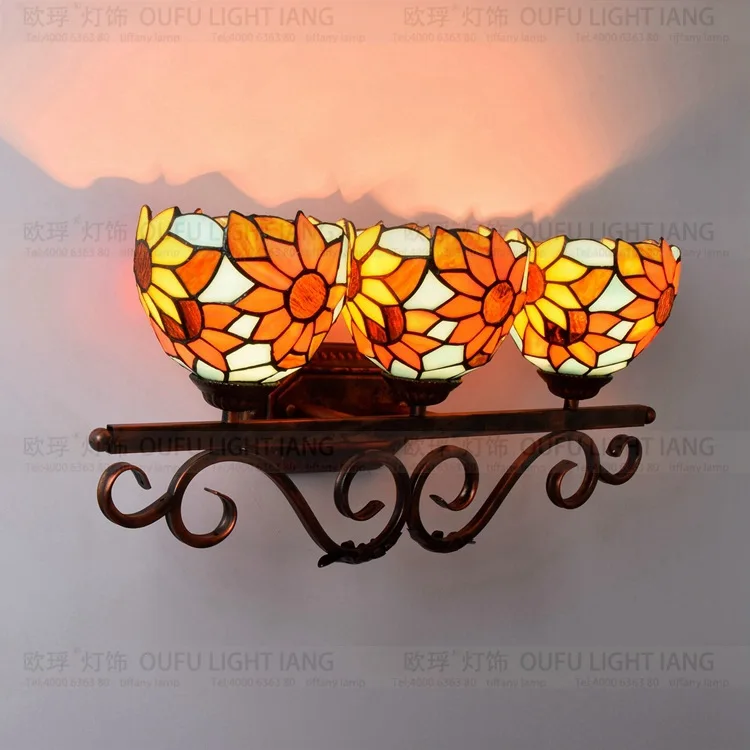 

American Pastoral sunflower European Tiffany color glass mirror wall lamp decorative aisle lamp