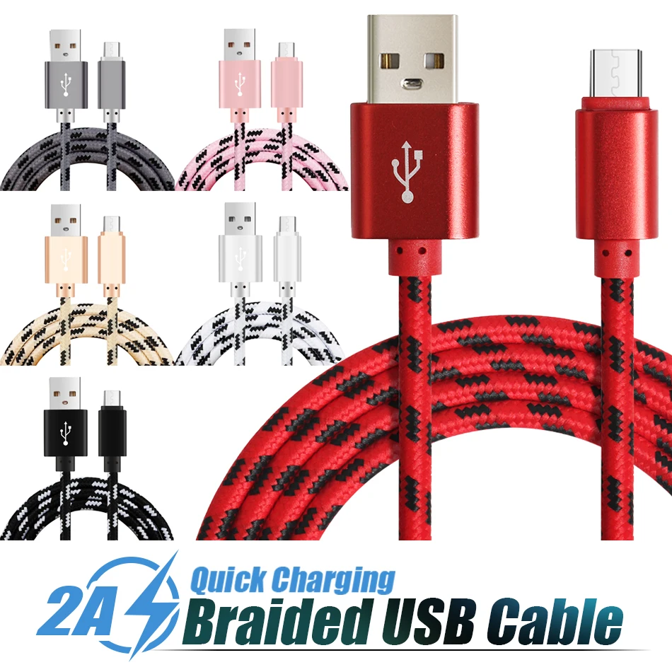 1 м/2 м/3 м Плетеный Micro USB быстрой зарядки Тип Кабеля C шнура синхронизации сотовый телефон аксессуар Связки зарядный кабель 100 шт./лот