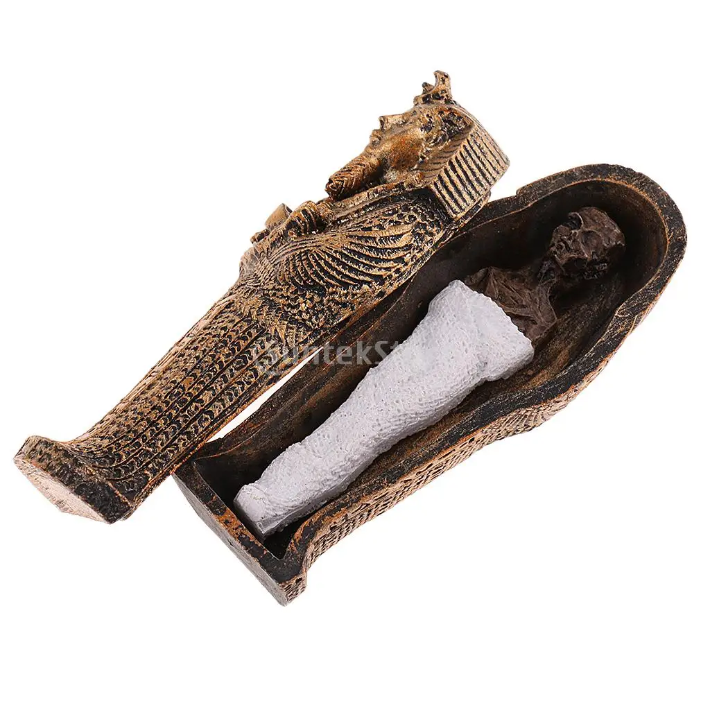 4 Inch Ancient Egyptian Coffin with Mummy Figurine for Home Decoration Resin Craft Collectible