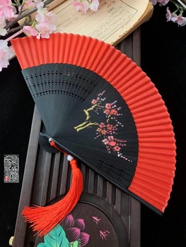 

Vintage Chinese Folding Fan Bamboo Silk Fan Hand-Held High Quality Party Fan Home Decoration Crafts