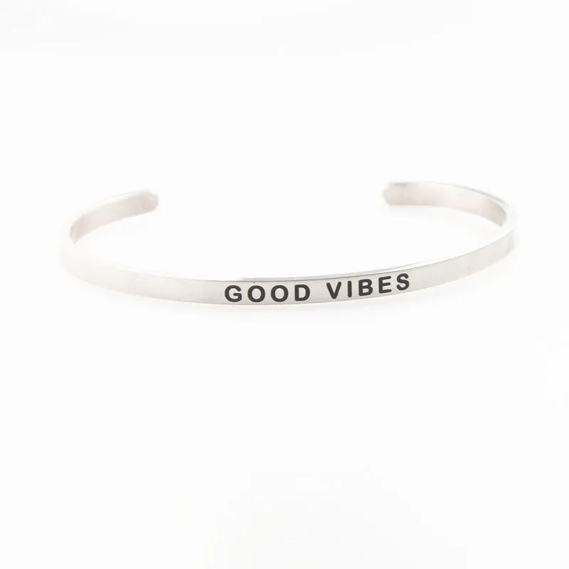 Хорошие VIBES браслет из нержавеющей стали черные чернила лазерной гравировкой браслеты положительные начальные поговорки женский браслет с мантрой подарок для мужчин