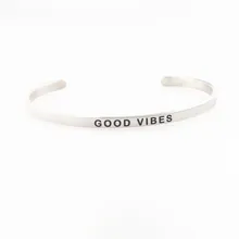 Хорошие VIBES браслет из нержавеющей стали черные чернила лазерной гравировкой браслеты положительные начальные поговорки женский браслет с мантрой подарок для мужчин