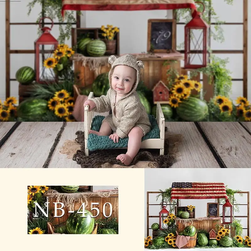 

Watermelon Sunflower Theme Photography Backdrop Newborn Baby Photo Background Child Birthday Banner Baby Shower Photo Booth