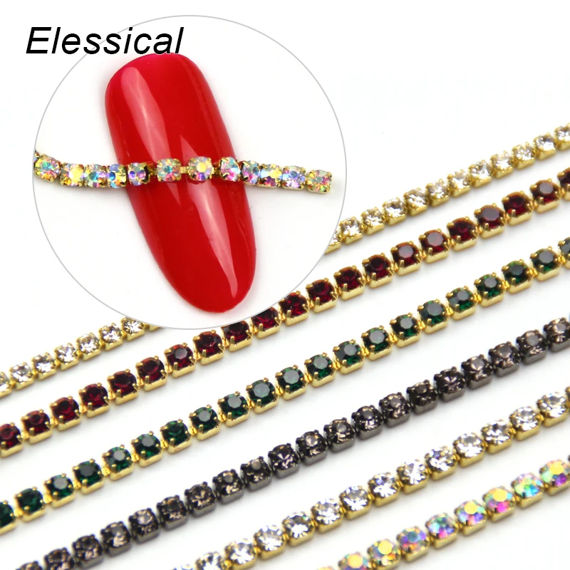 

Elessical 30cm Gold Black Alloy Rhinestones Chain Spangles For Nails Accessories Studs Nail Art Decorations Charms WY1214-WY1219