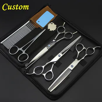 

Custom 5 kit left hand japan steel pet 7 inch shears dog grooming hair scissors cutting thinning barber hairdressing scissors