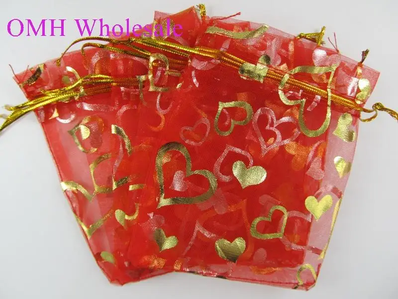 OMH 50 шт. 17x23 см любовь Цветы Роза Сердце Рождество Свадьба вуаль Подарочная сумка органза упаковка для ювелирных изделий подарочные пакеты BZ08 - Цвет: heart red