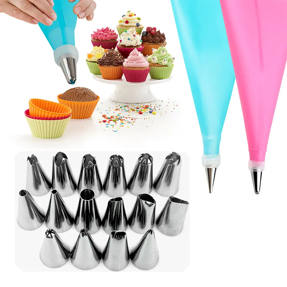 

18Pcs/Set Cake Decorating Tools Cream Nozzles With Confectionery Bag Stainless Steel Icing Piping Tip Sets For Pastry New Hot